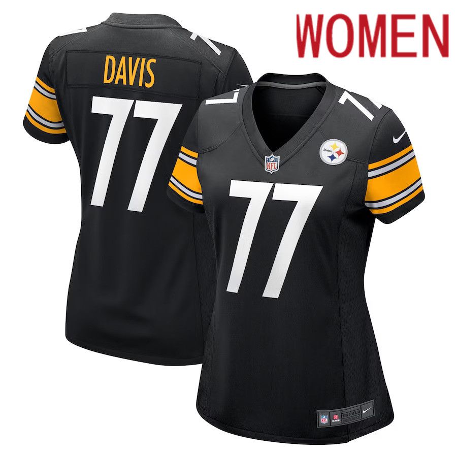 Women Pittsburgh Steelers #77 Jesse Davis Nike Black Game Player NFL Jersey